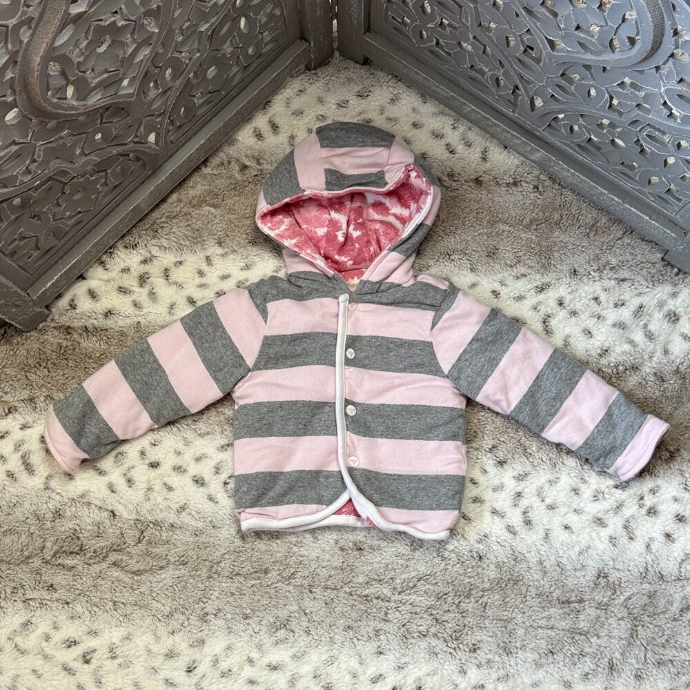 Burt's Bees Baby reversible jacket girls 6-9 months preppy pink stripes floral